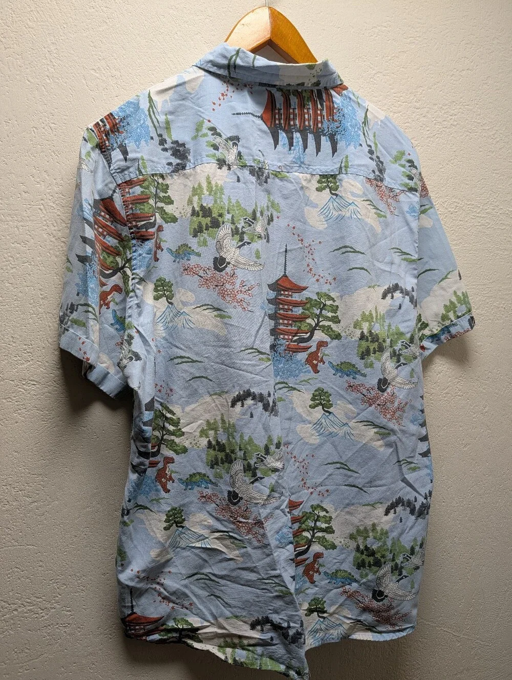 Firefly Lootwear Japanese Dinosaur Short Sleeve Button Down Shirt-Men's Size 2XL